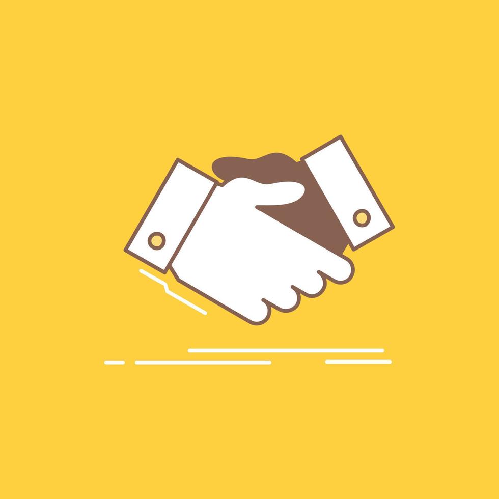 handshake. hand shake. shaking hand. Agreement. business Flat Line Filled Icon. Beautiful Logo button over yellow background for UI and UX. website or mobile application vector
