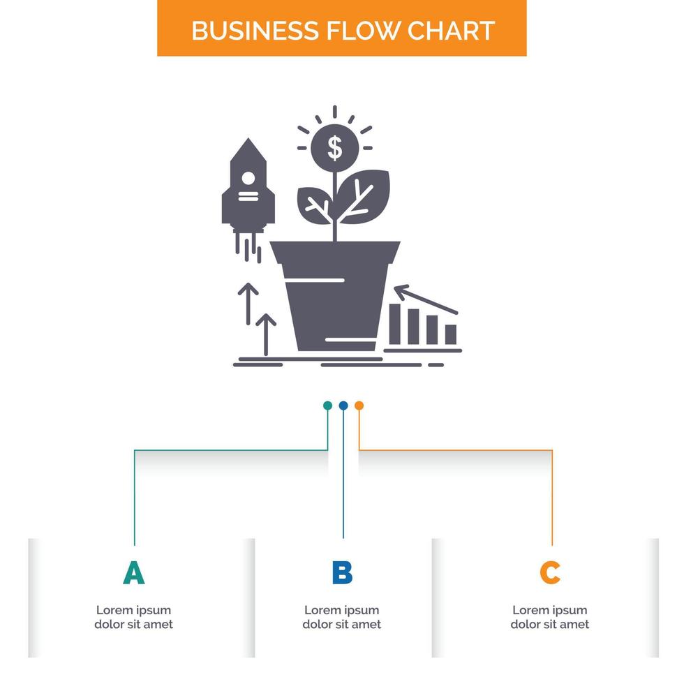 Finance. financial. growth. money. profit Business Flow Chart Design with 3 Steps. Glyph Icon For Presentation Background Template Place for text. vector