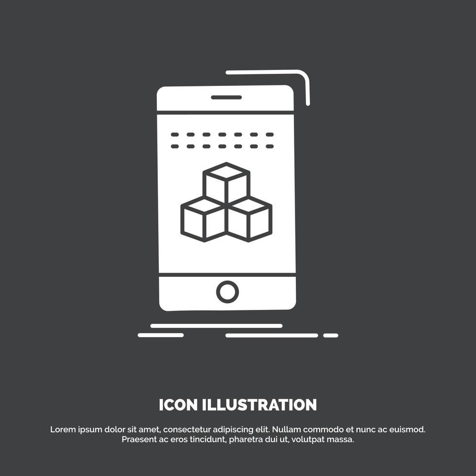 box. 3d. cube. smartphone. product Icon. glyph vector symbol for UI and UX. website or mobile application