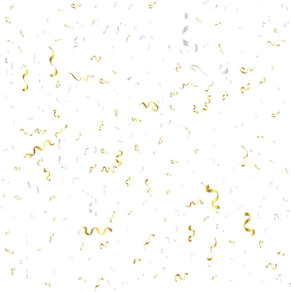 Golden Confetti And Streamer Ribbon Falling On Transparent Background. Vector