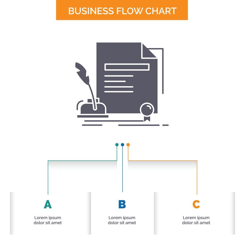 contract. paper. document. agreement. award Business Flow Chart Design with 3 Steps. Glyph Icon For Presentation Background Template Place for text. vector