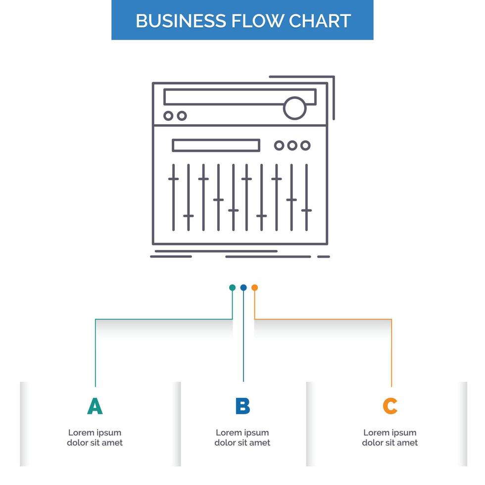 control. controlador. midi estudio. diseño de diagrama de flujo empresarial sólido con 3 pasos. icono de línea para el lugar de plantilla de fondo de presentación para texto vector