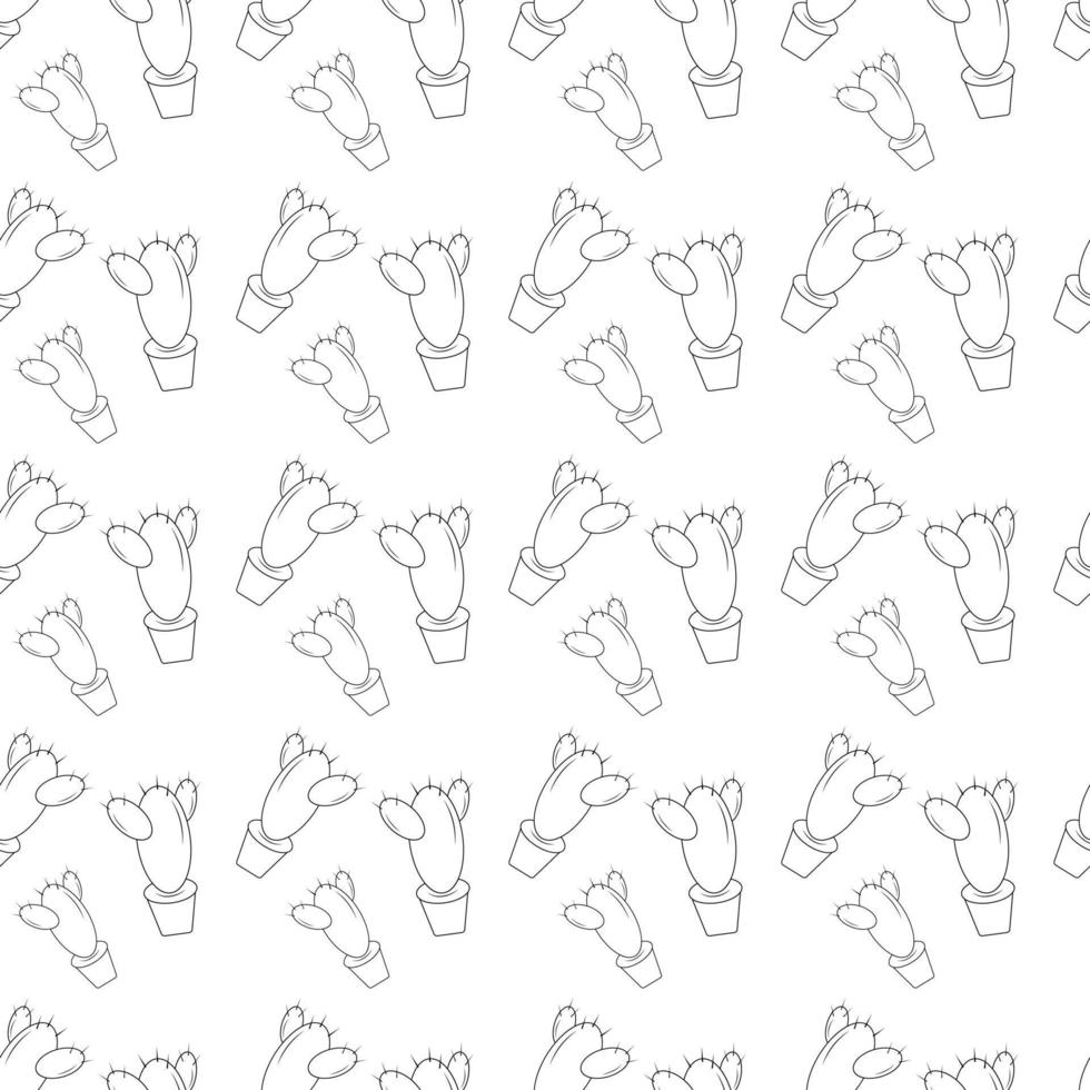 Endless pattern of cactus on a transparent background in a cartoon style. Outline drawing. Isolate vector