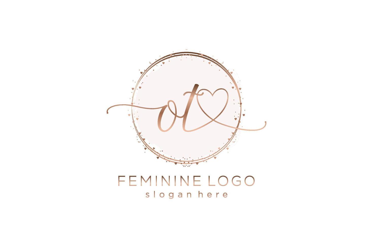 Initial OT handwriting logo with circle template vector logo of initial wedding, fashion, floral and botanical with creative template.