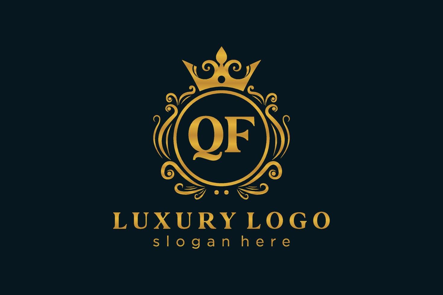 Initial QF Letter Royal Luxury Logo template in vector art for Restaurant, Royalty, Boutique, Cafe, Hotel, Heraldic, Jewelry, Fashion and other vector illustration.