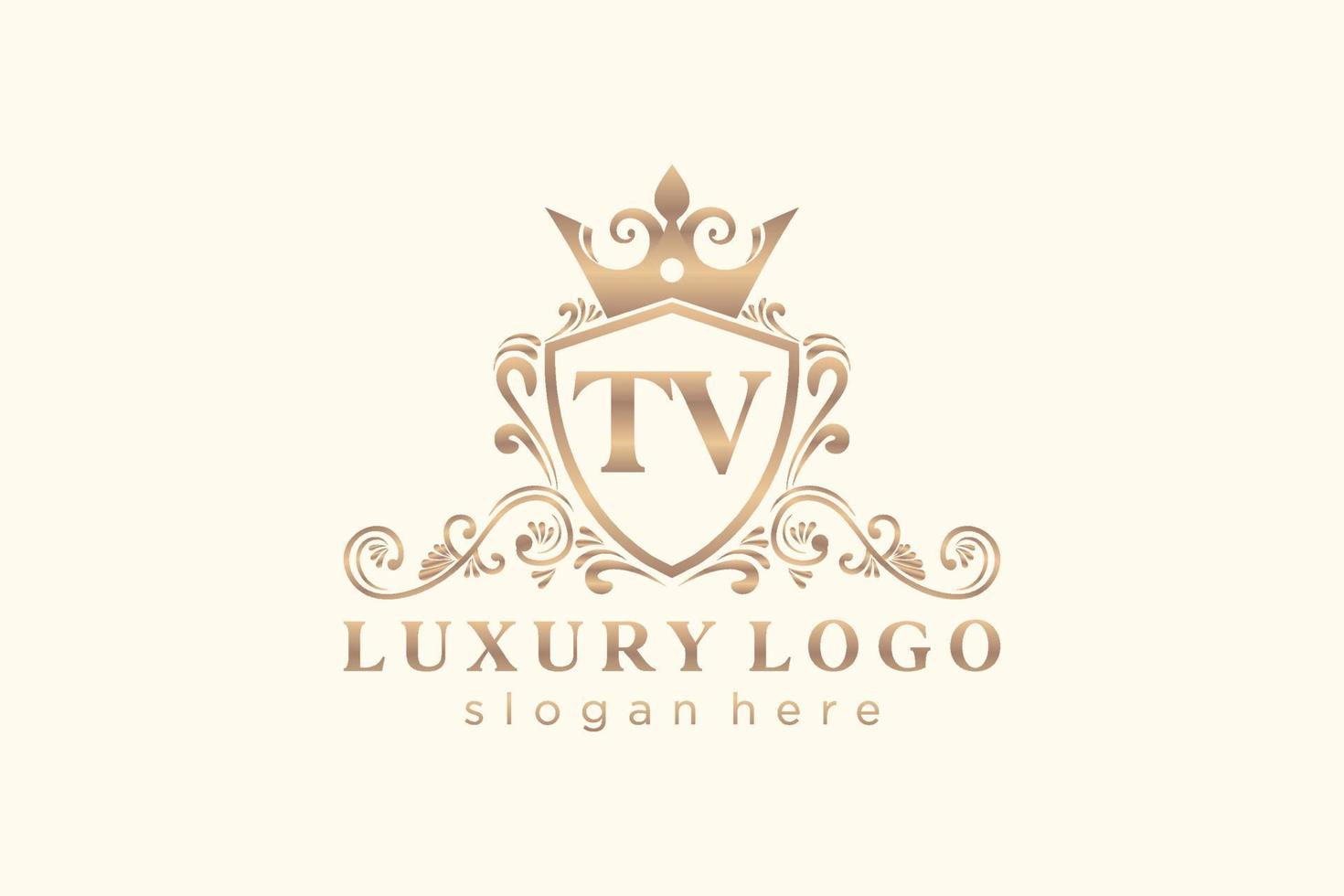 Initial TV Letter Royal Luxury Logo template in vector art for Restaurant, Royalty, Boutique, Cafe, Hotel, Heraldic, Jewelry, Fashion and other vector illustration.