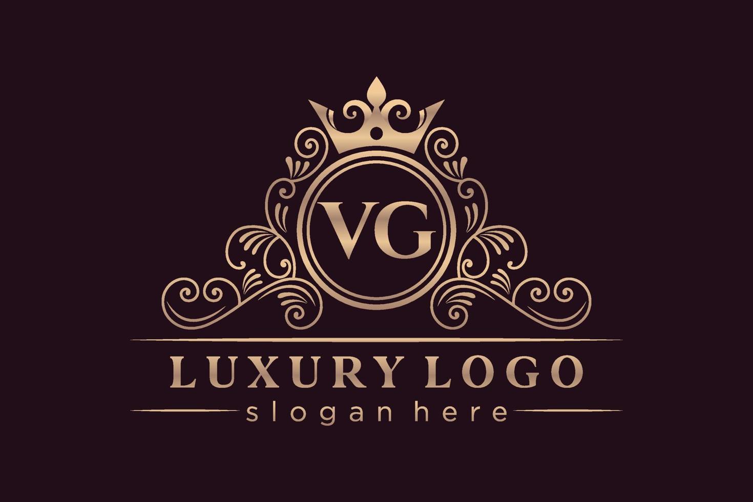 VG Initial Letter Gold calligraphic feminine floral hand drawn heraldic monogram antique vintage style luxury logo design Premium Vector