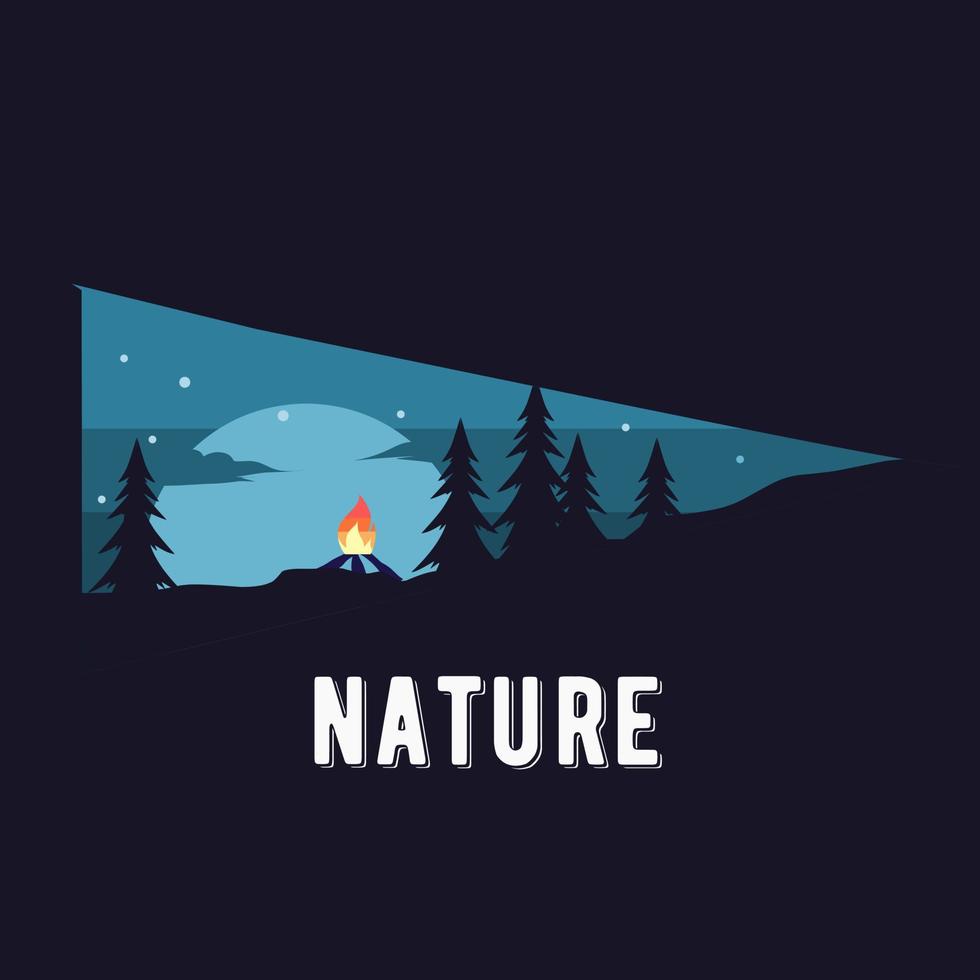 ilustración vectorial del paisaje forestal, campamento en la naturaleza, perfecto para imprimir, etc. vector