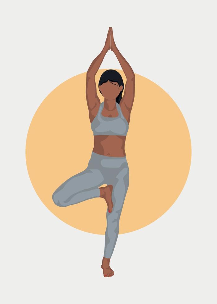 pose de árbol de yoga, meditación, relajación vector