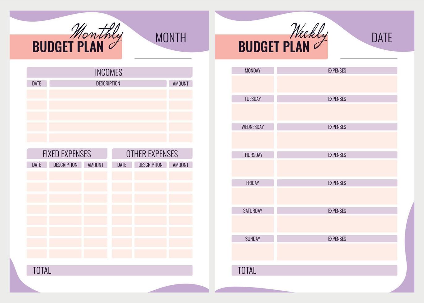 planificador de presupuesto mensual y semanal vector