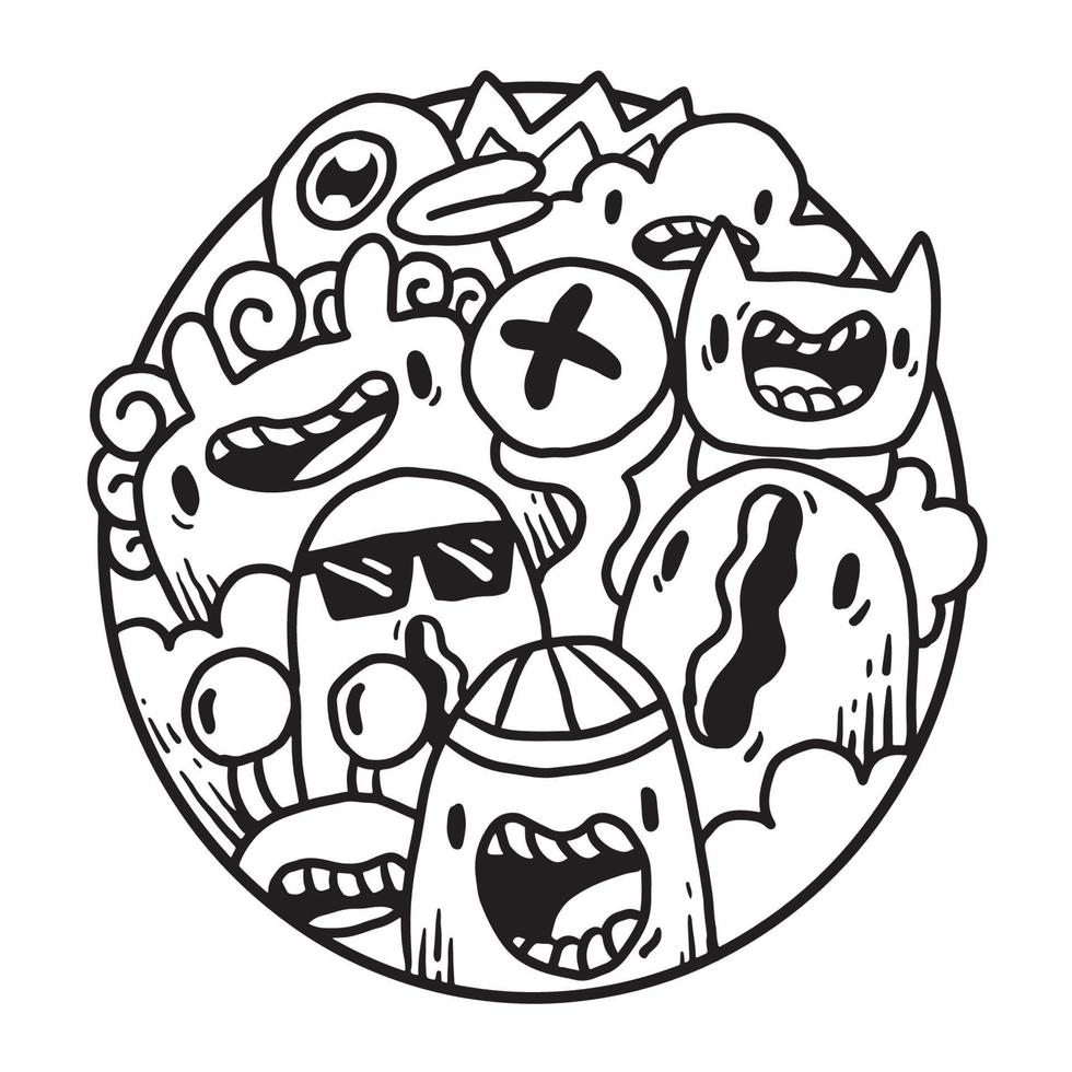 Cute Monster Doodle in Circle vector