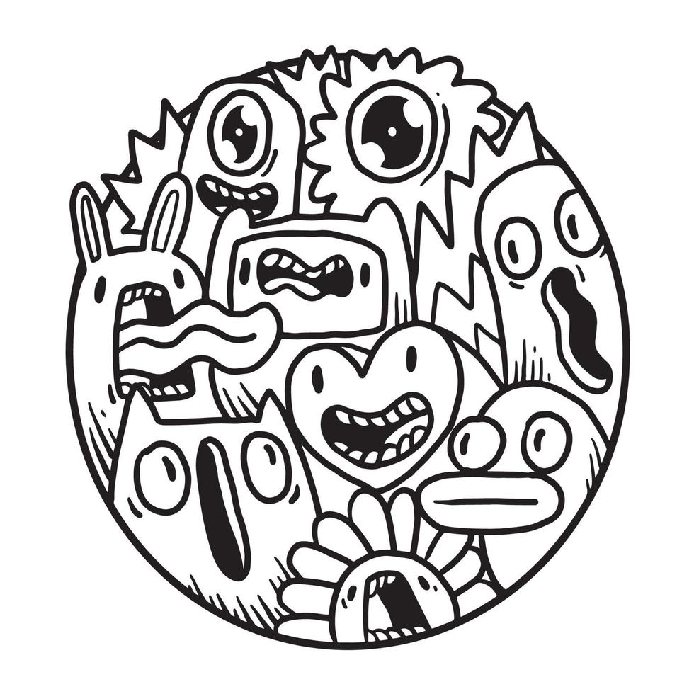 Cute Monster Doodle in Circle vector