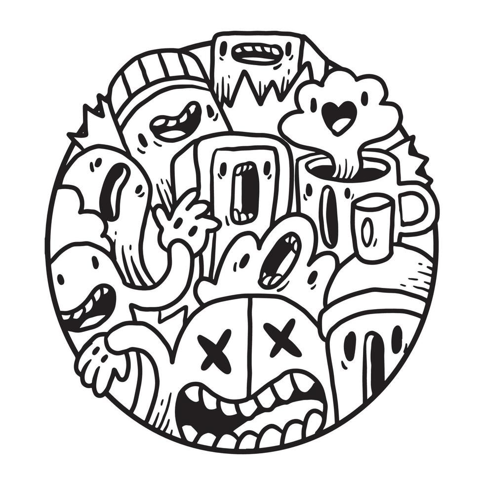 Cute Monster Doodle in Circle vector