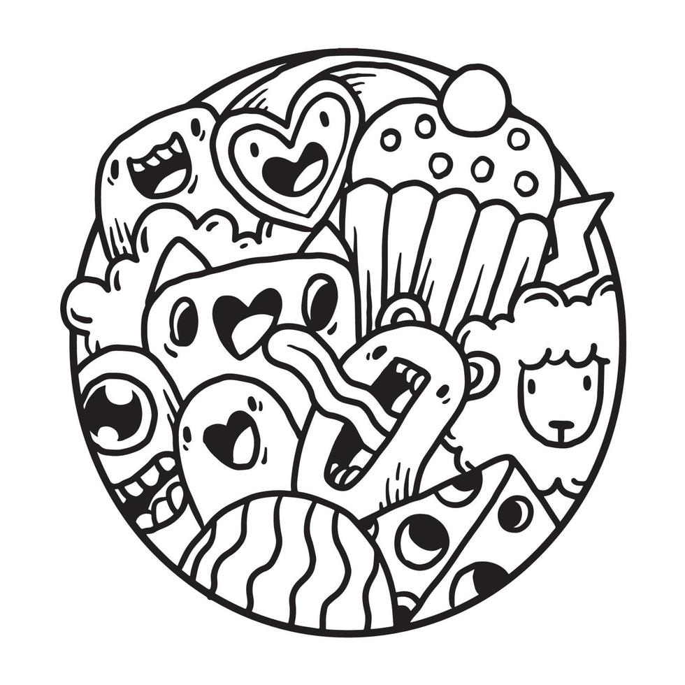 Cute Monster Doodle in Circle vector