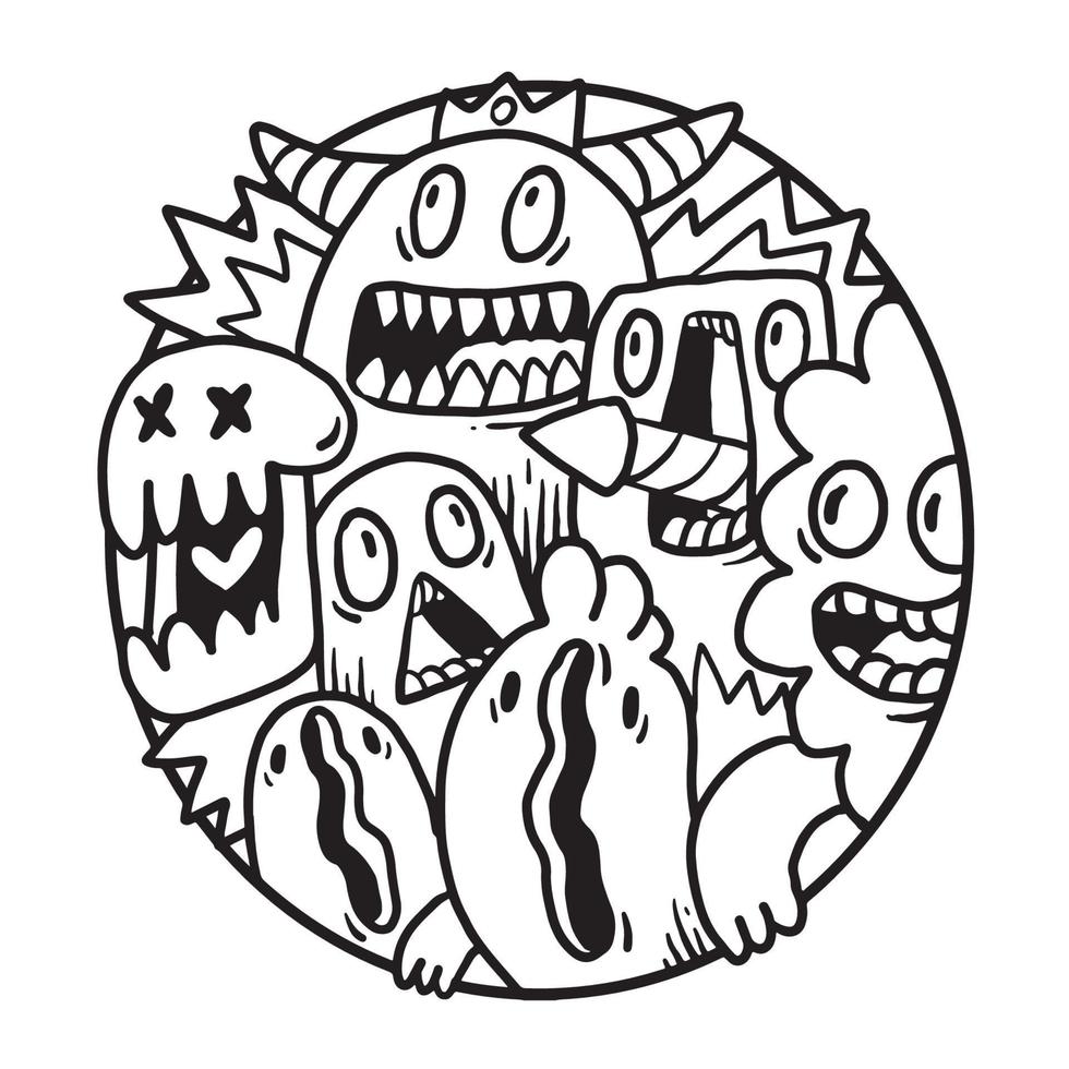 Cute Monster Doodle in Circle vector