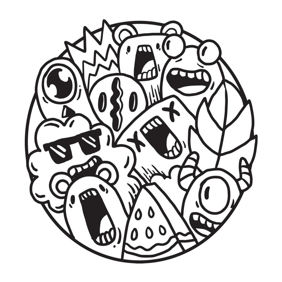 Cute Monster Doodle in Circle vector