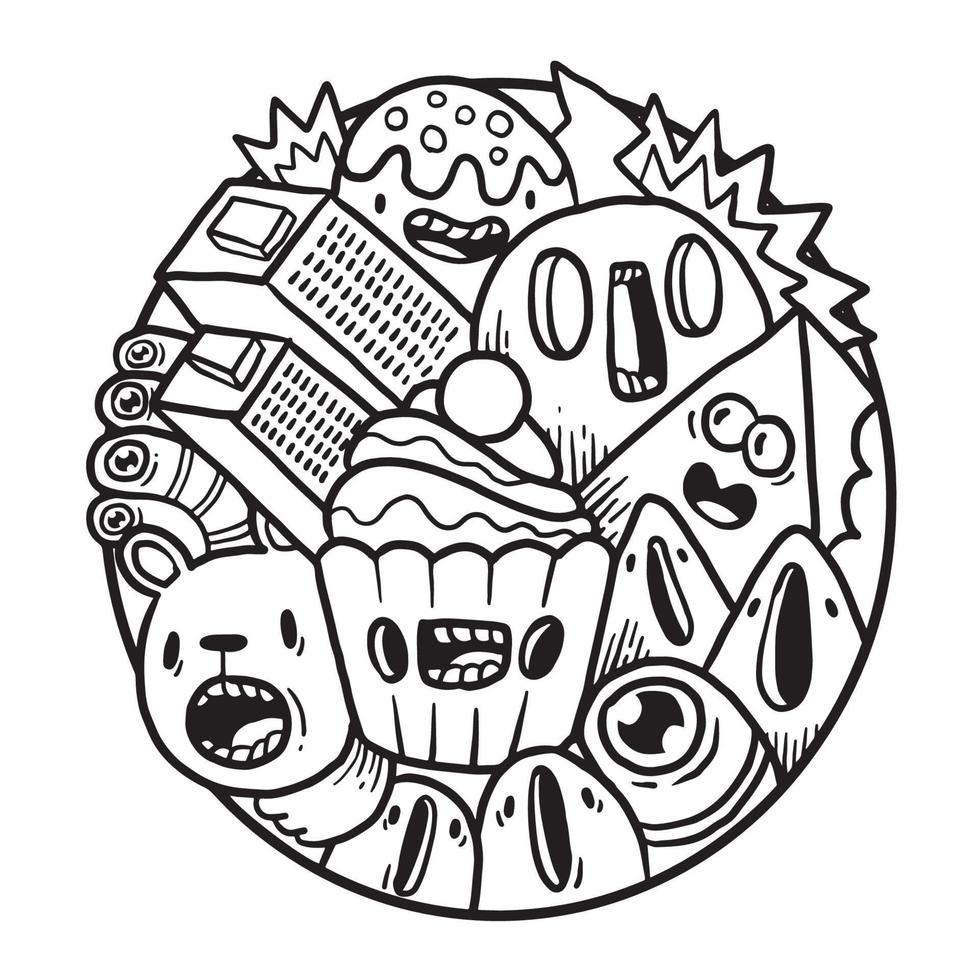 Cute Monster Doodle in Circle vector