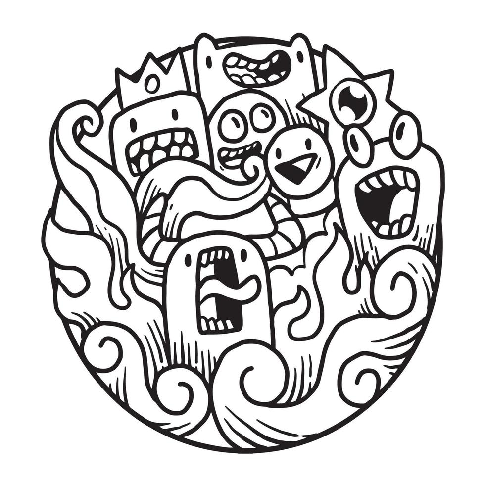 Cute Monster Doodle in Circle vector