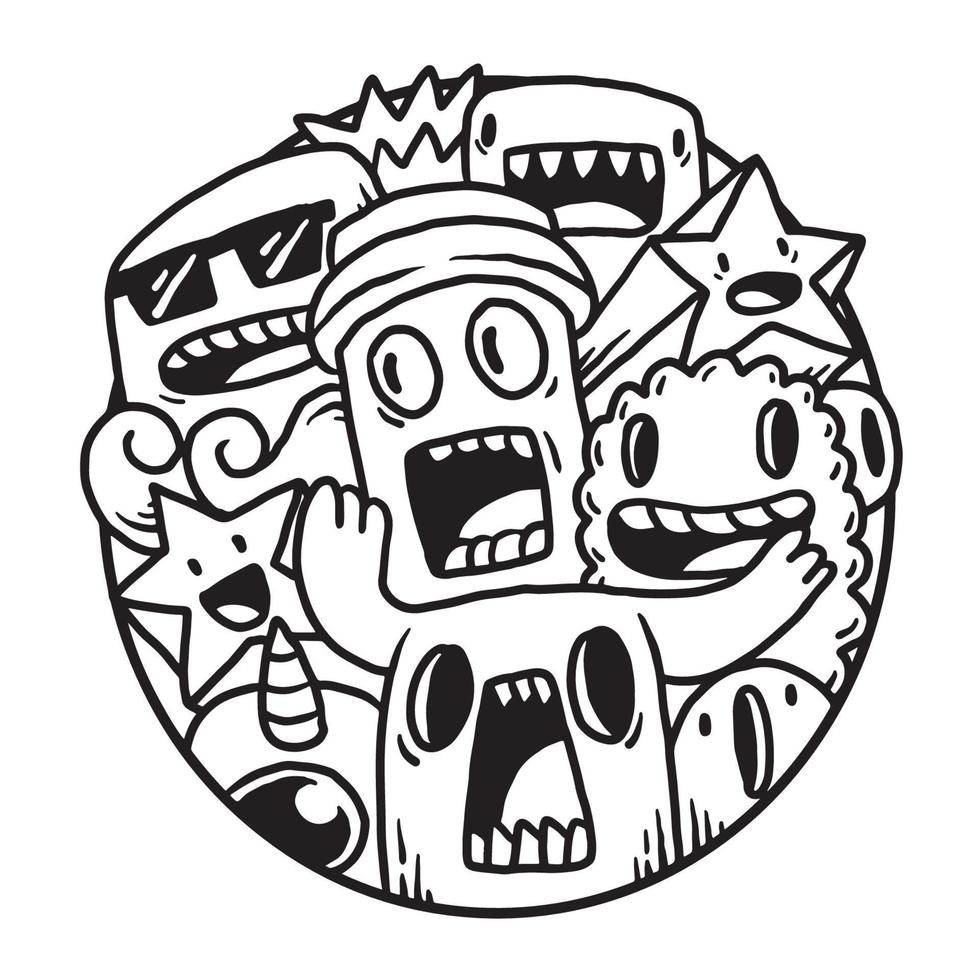 Cute Monster Doodle in Circle vector