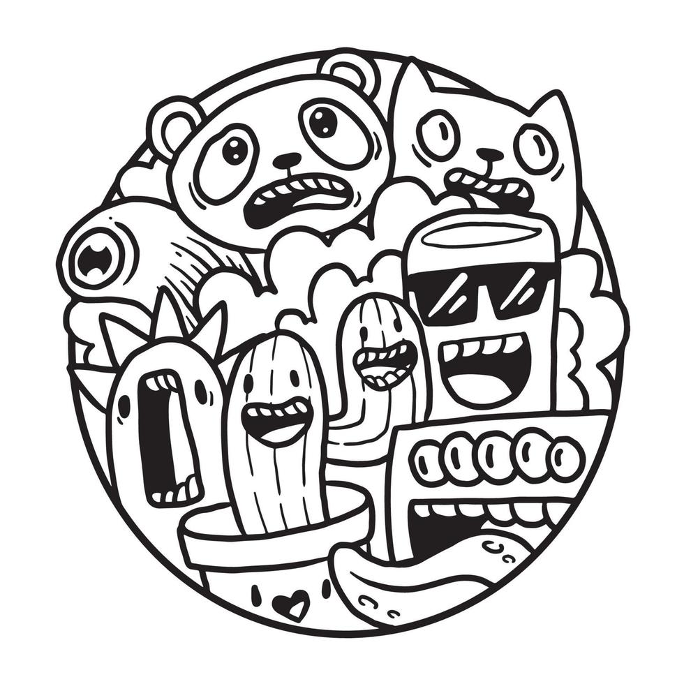 Cute Monster Doodle in Circle vector