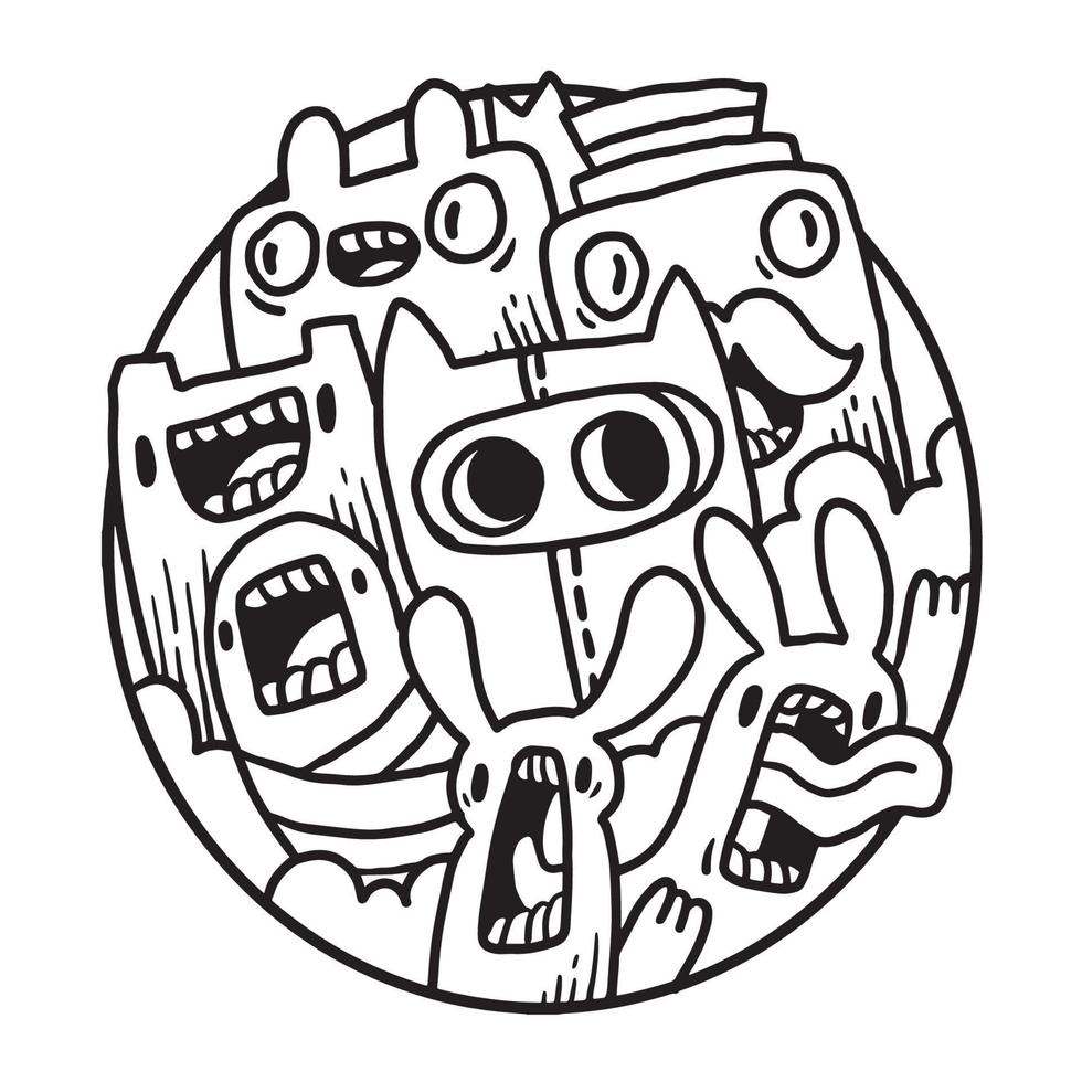 Cute Monster Doodle in Circle vector