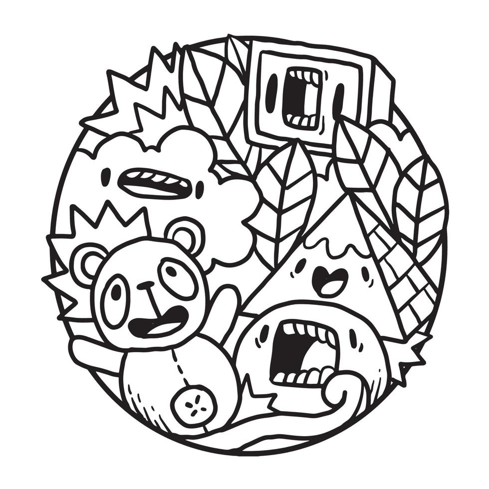 Cute Monster Doodle in Circle vector