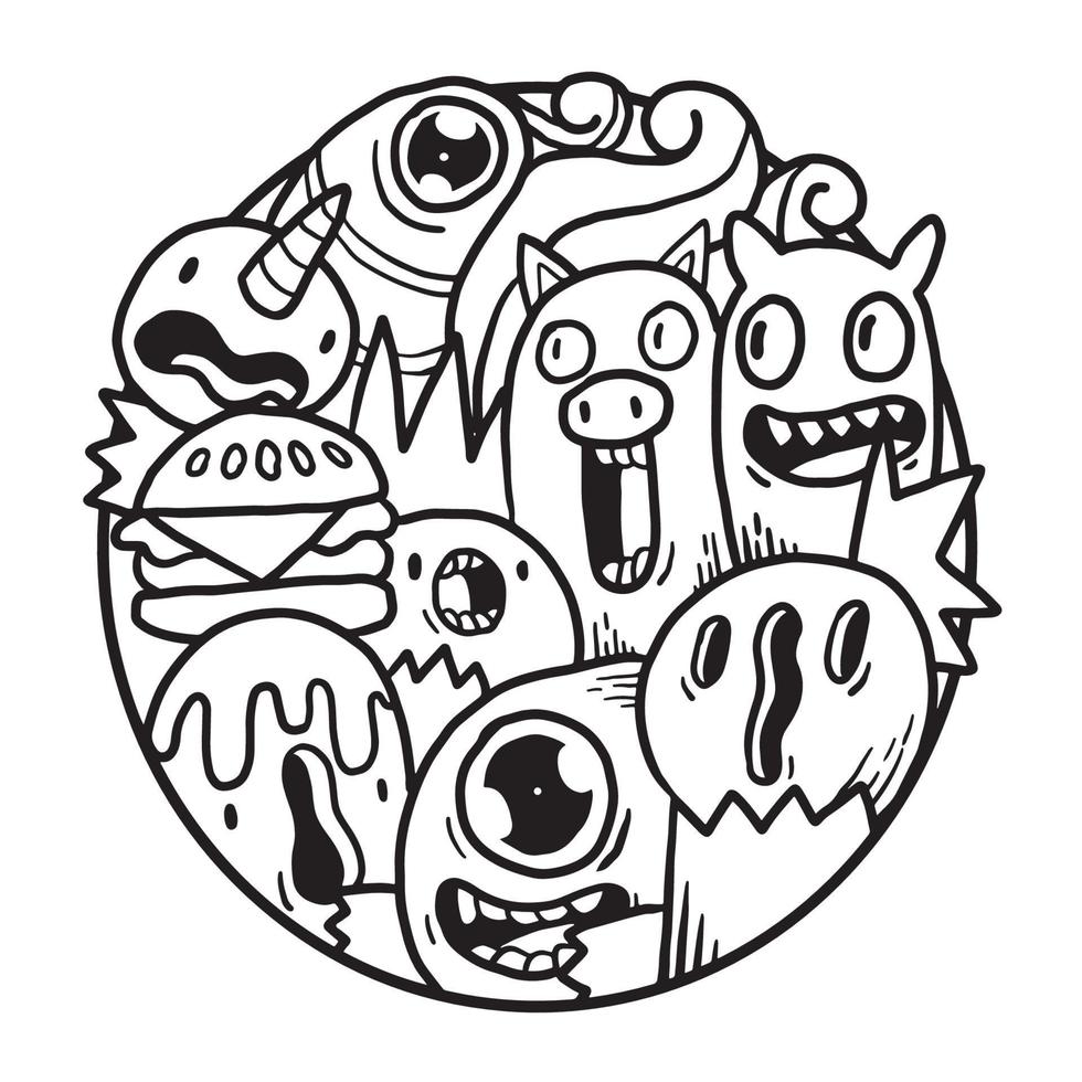 Cute Monster Doodle in Circle vector