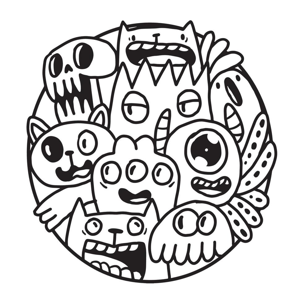 Cute Monster Doodle in Circle vector