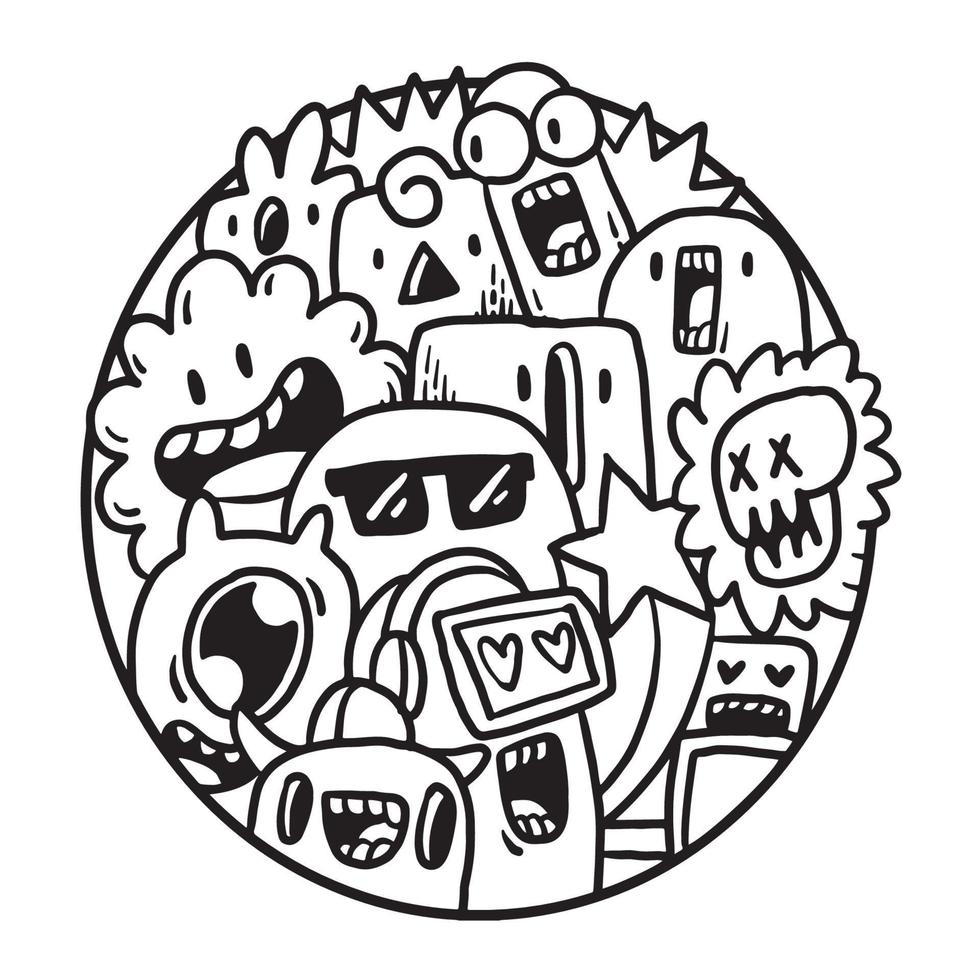 Cute Monster Doodle in Circle vector