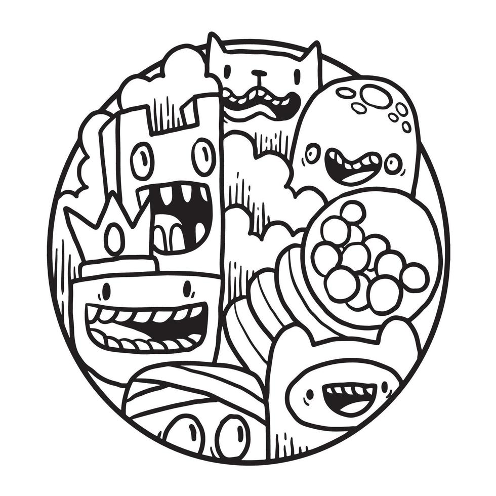 Cute Monster Doodle in Circle vector