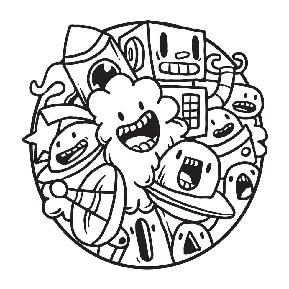 Cute Monster Doodle in Circle vector