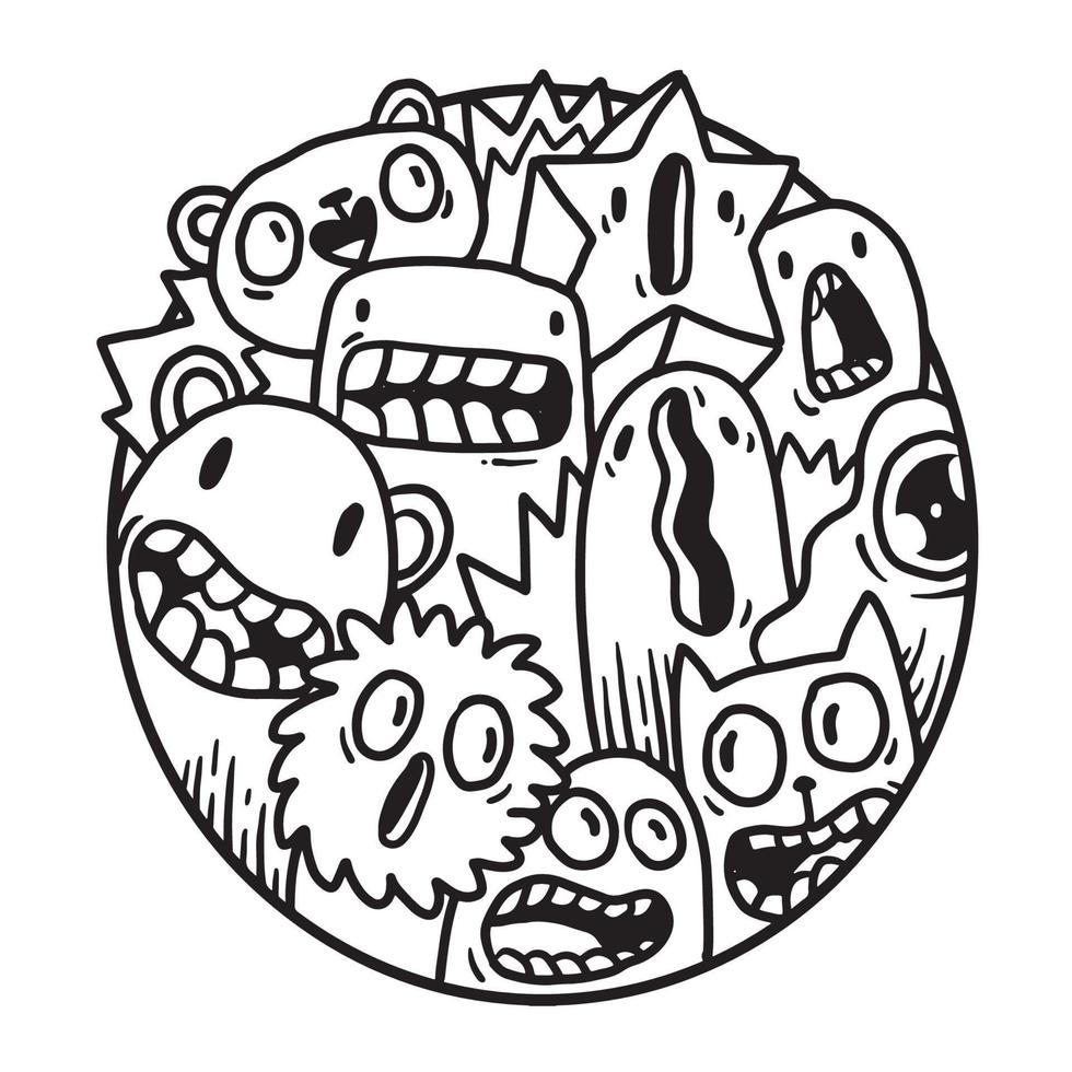 Cute Monster Doodle in Circle vector