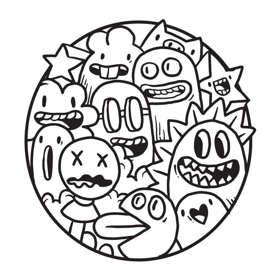 Cute Monster Doodle in Circle vector