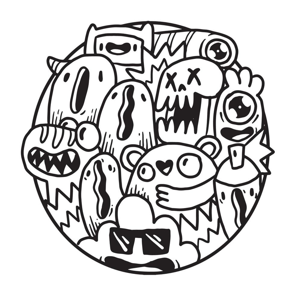 Cute Monster Doodle in Circle vector