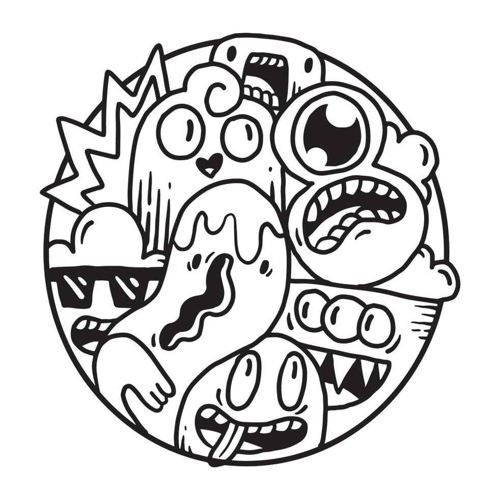 Cute Monster Doodle in Circle vector
