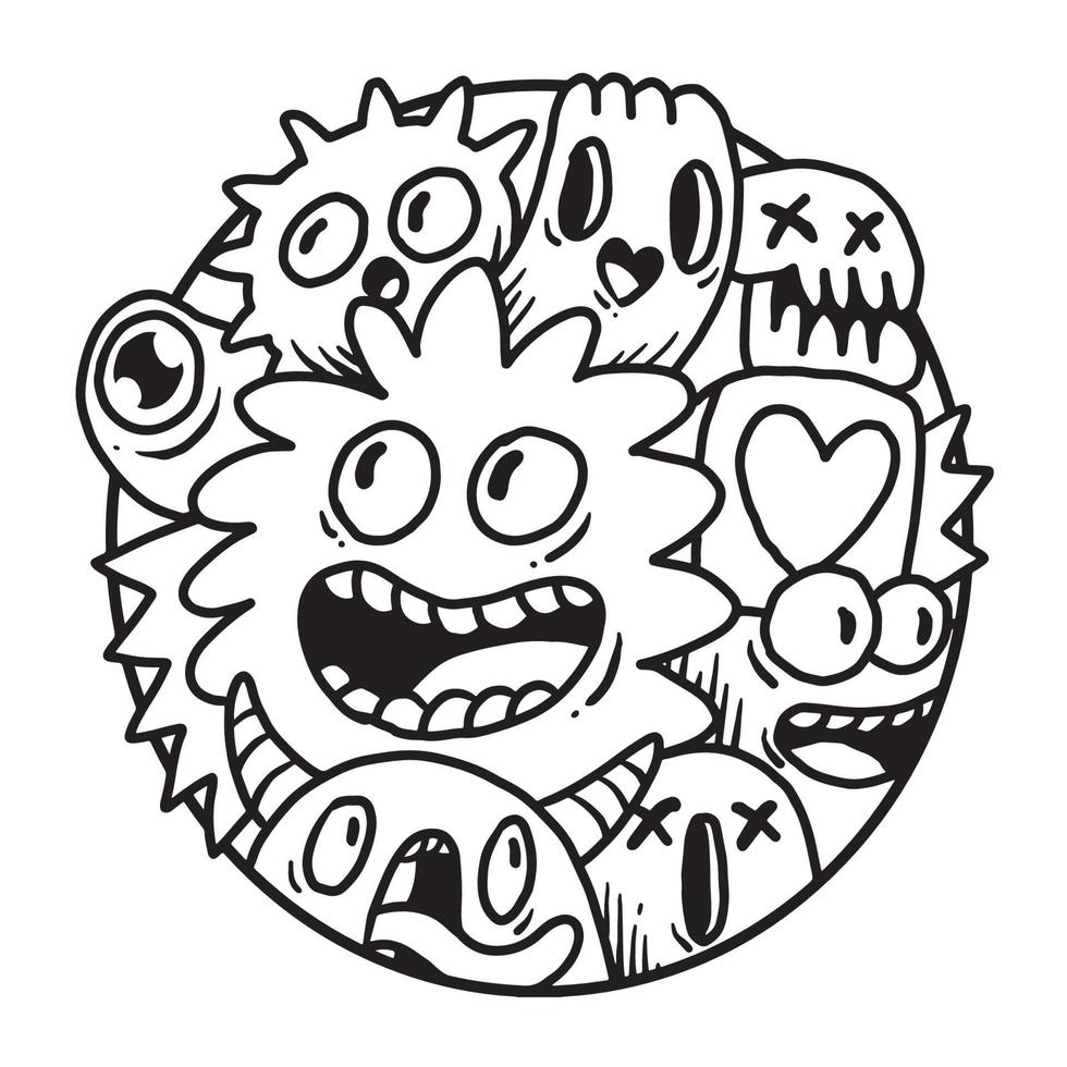 Cute Monster Doodle in Circle vector