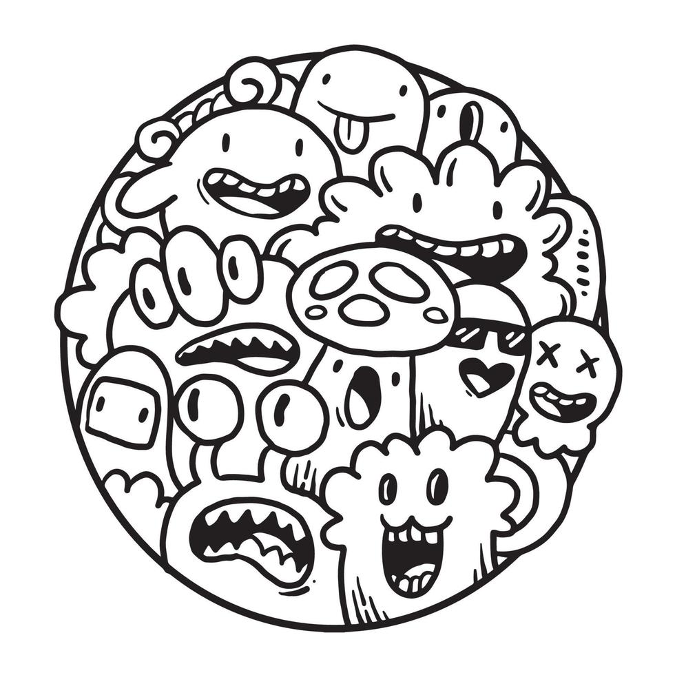 Cute Monster Doodle in Circle vector