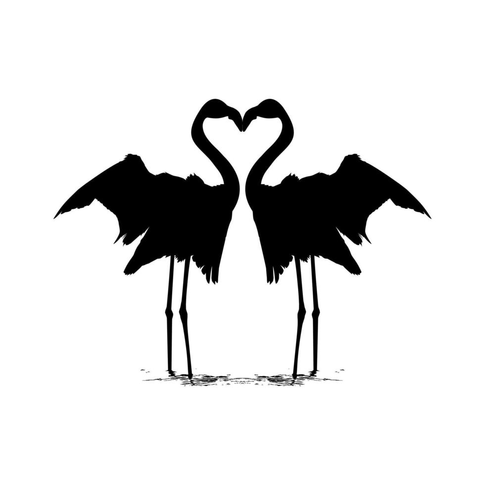 Pair of the Dancing Flamingo Silhouette for Icon, Symbol, Logo, Art Illustration, Pictogram, Website, or Graphic Design Element. Vector Illustration