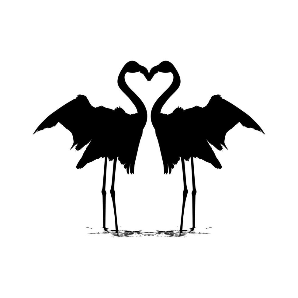 Pair of the Dancing Flamingo Silhouette for Icon, Symbol, Logo, Art Illustration, Pictogram, Website, or Graphic Design Element. Vector Illustration