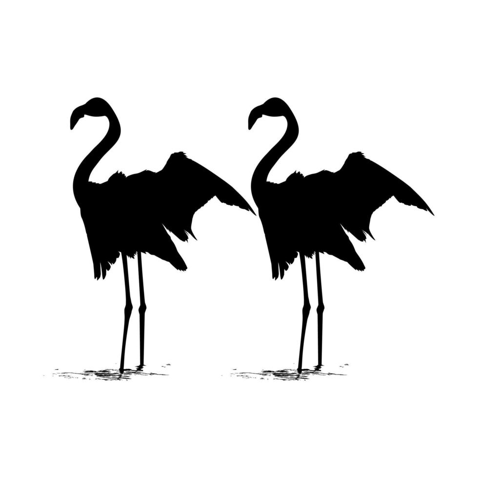 Pair of the Dancing Flamingo Silhouette for Icon, Symbol, Logo, Art Illustration, Pictogram, Website, or Graphic Design Element. Vector Illustration