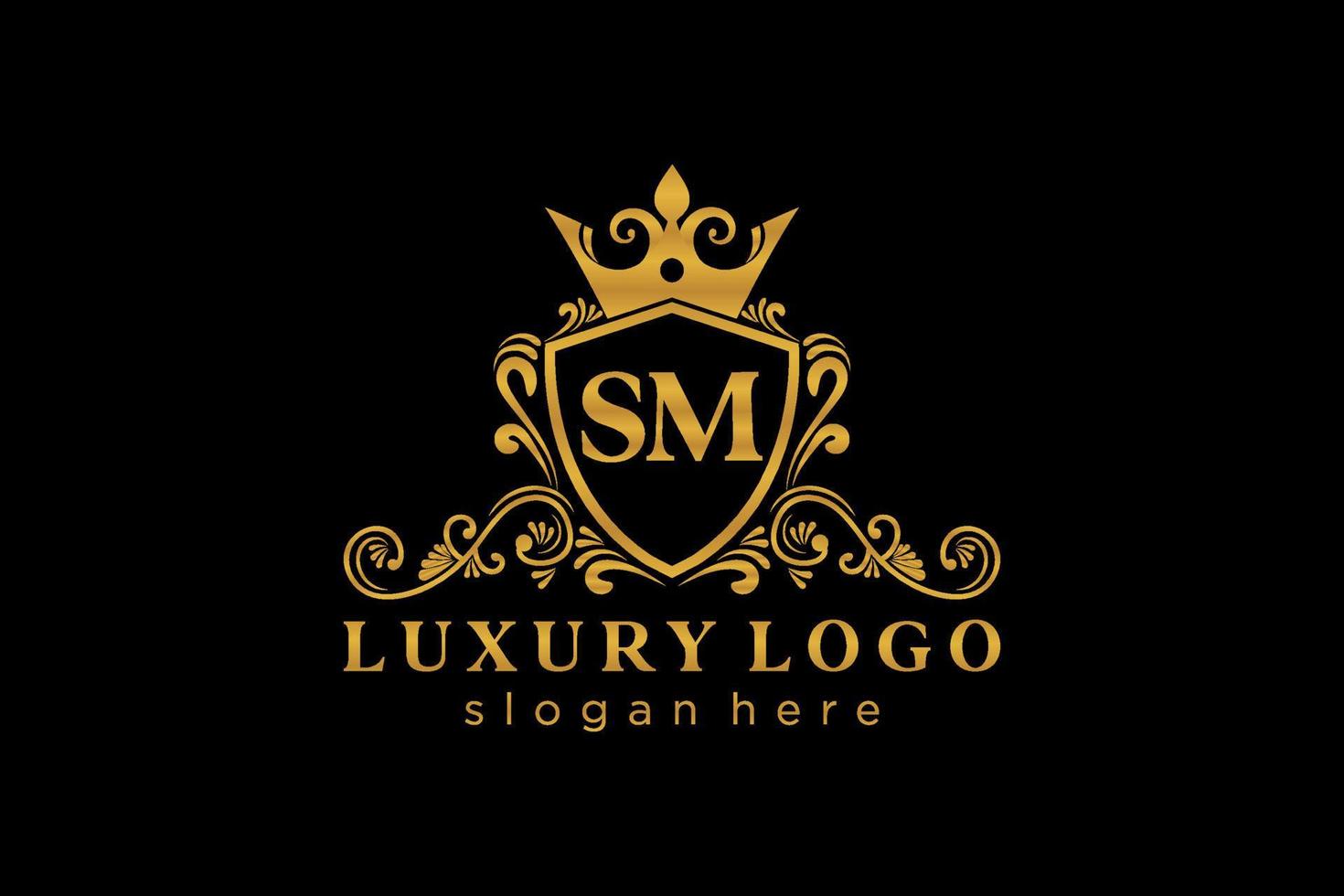 Initial SM Letter Royal Luxury Logo template in vector art for Restaurant, Royalty, Boutique, Cafe, Hotel, Heraldic, Jewelry, Fashion and other vector illustration.