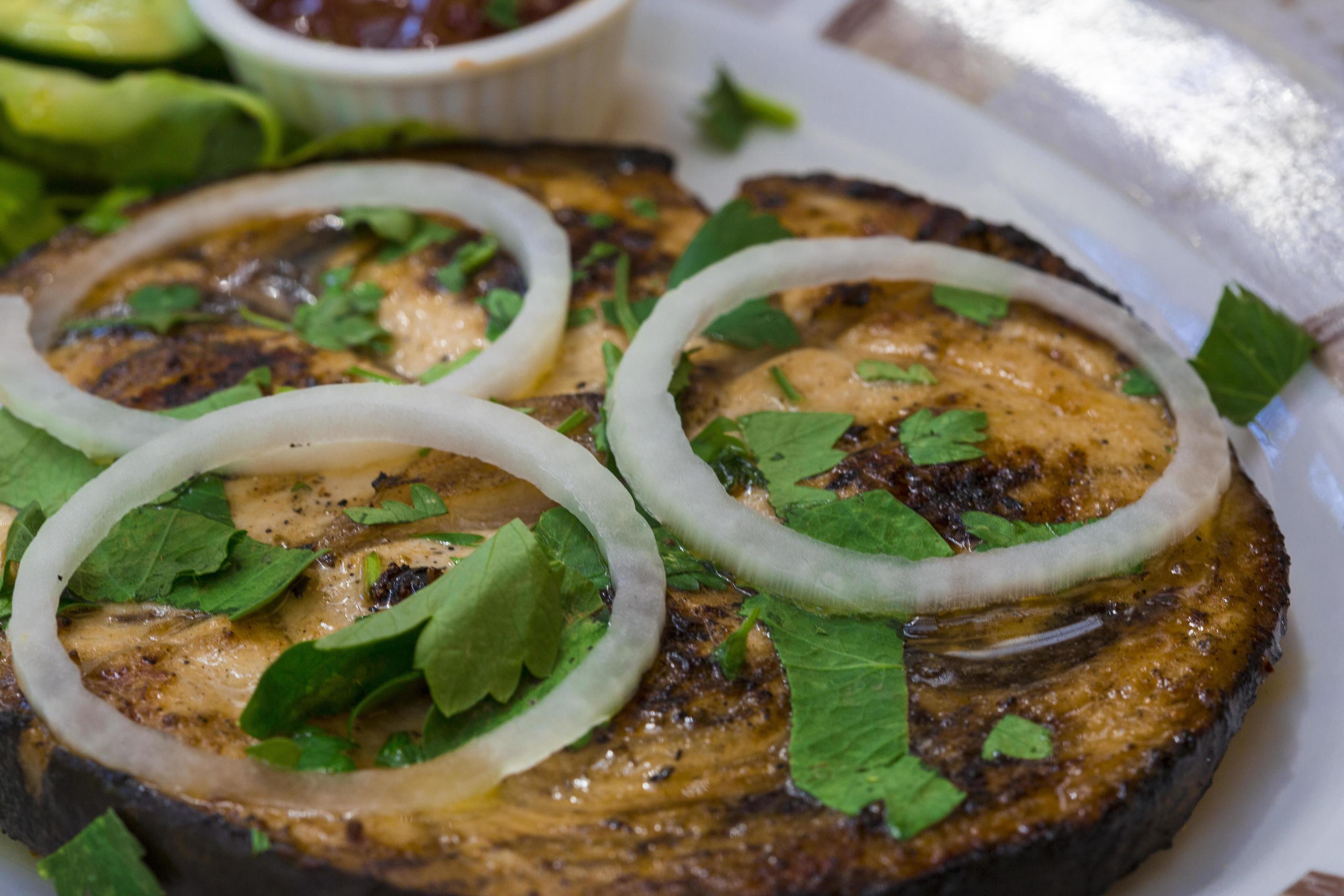 Grilled swordfish dish view 12855860 Stock Photo at Vecteezy