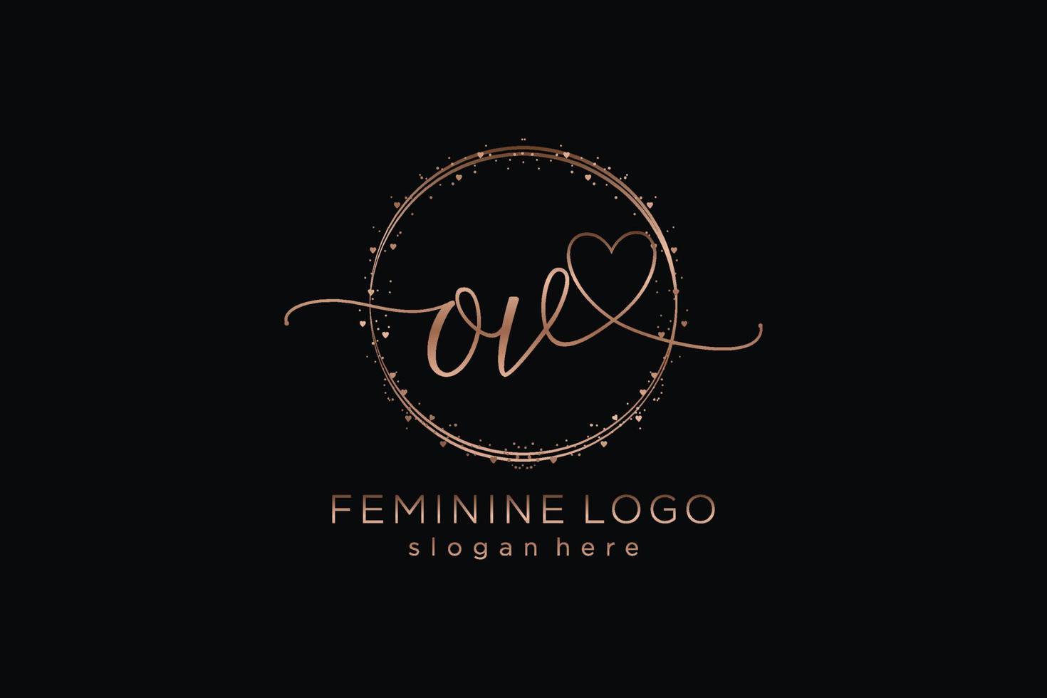 Initial OV handwriting logo with circle template vector logo of initial wedding, fashion, floral and botanical with creative template.