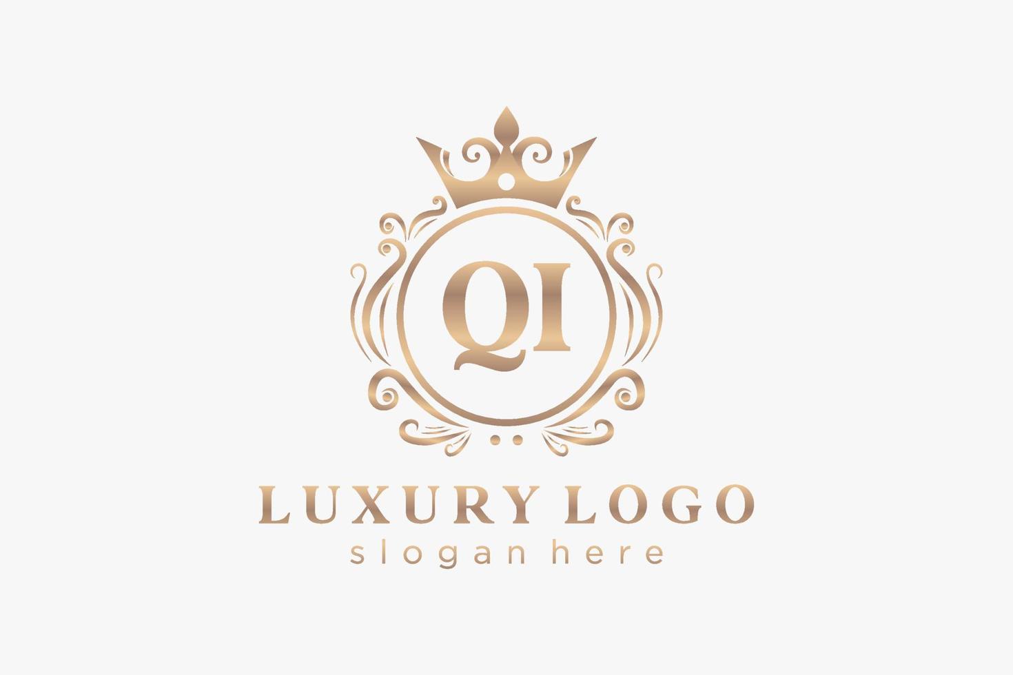 Initial QI Letter Royal Luxury Logo template in vector art for Restaurant, Royalty, Boutique, Cafe, Hotel, Heraldic, Jewelry, Fashion and other vector illustration.