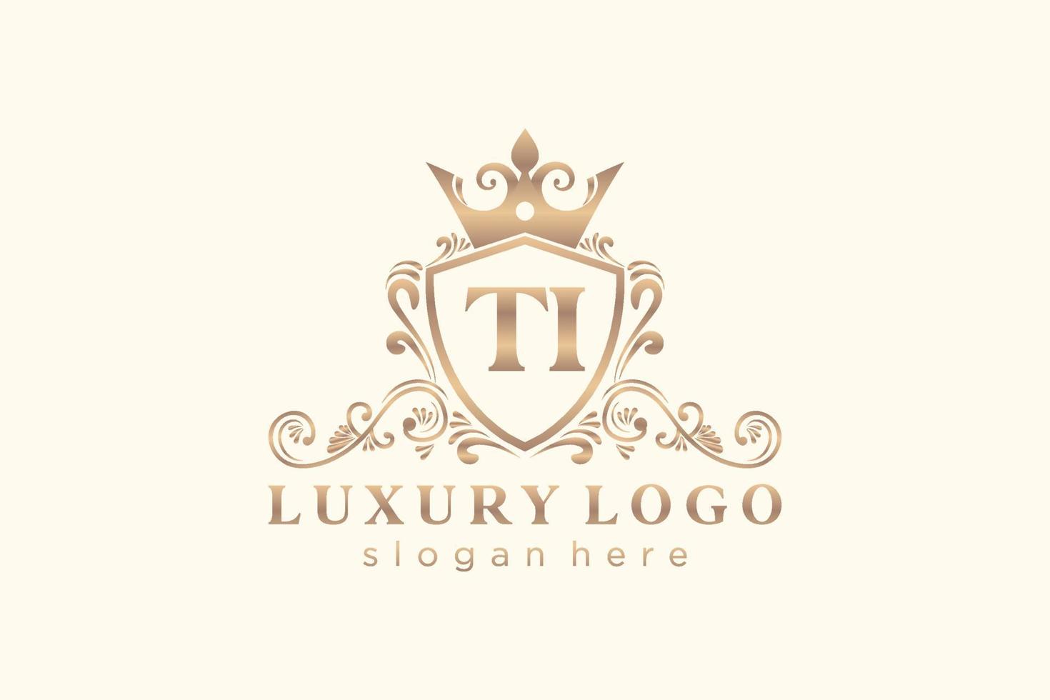 Initial TI Letter Royal Luxury Logo template in vector art for Restaurant, Royalty, Boutique, Cafe, Hotel, Heraldic, Jewelry, Fashion and other vector illustration.