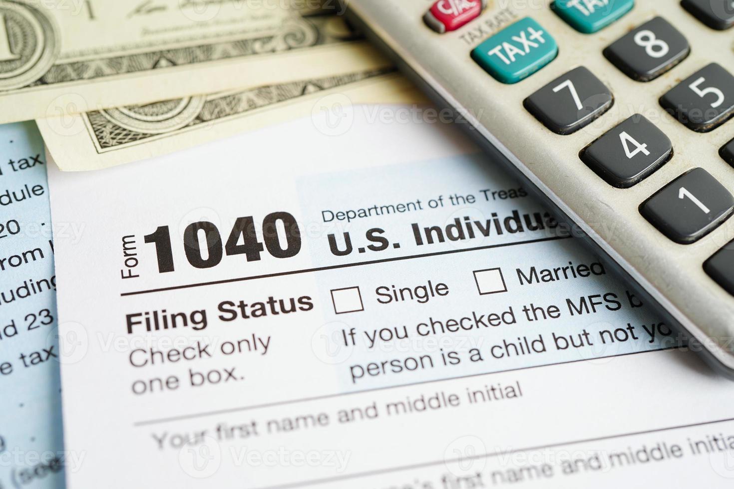 Tax form 1040 U.S. Individual Income Tax Return, business finance concept. photo