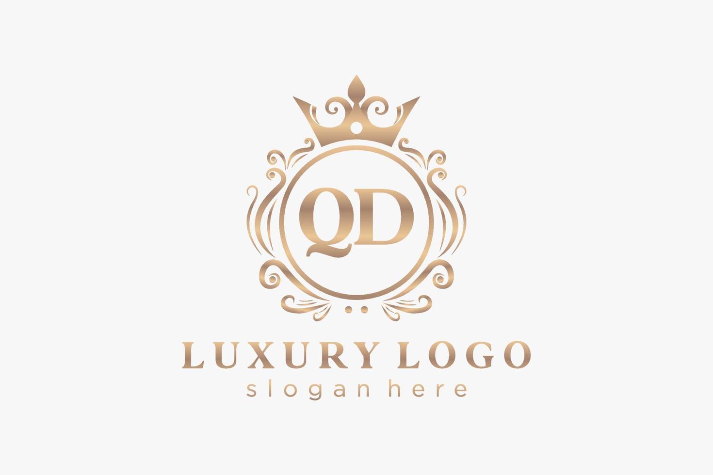 Initial QD Letter Royal Luxury Logo template in vector art for Restaurant, Royalty, Boutique, Cafe, Hotel, Heraldic, Jewelry, Fashion and other vector illustration.