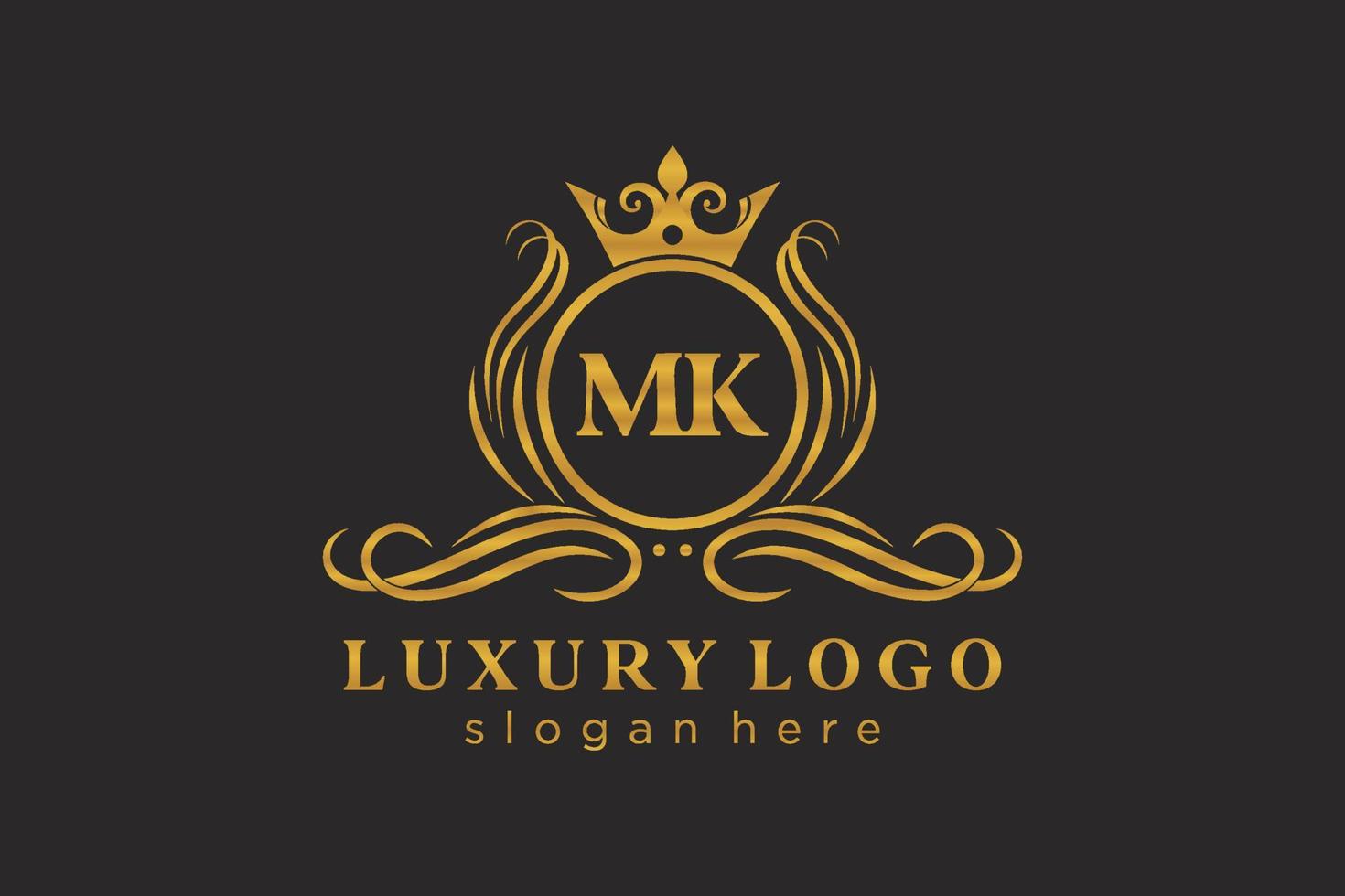 Initial MK Letter Royal Luxury Logo template in vector art for Restaurant, Royalty, Boutique, Cafe, Hotel, Heraldic, Jewelry, Fashion and other vector illustration.