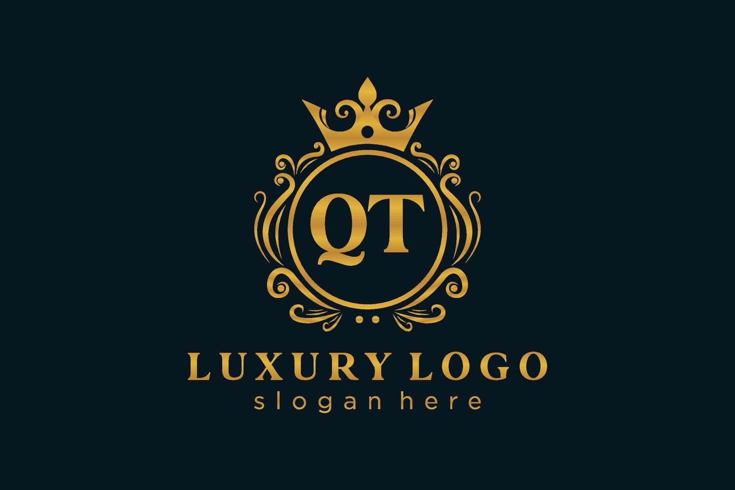 Initial QT Letter Royal Luxury Logo template in vector art for Restaurant, Royalty, Boutique, Cafe, Hotel, Heraldic, Jewelry, Fashion and other vector illustration.