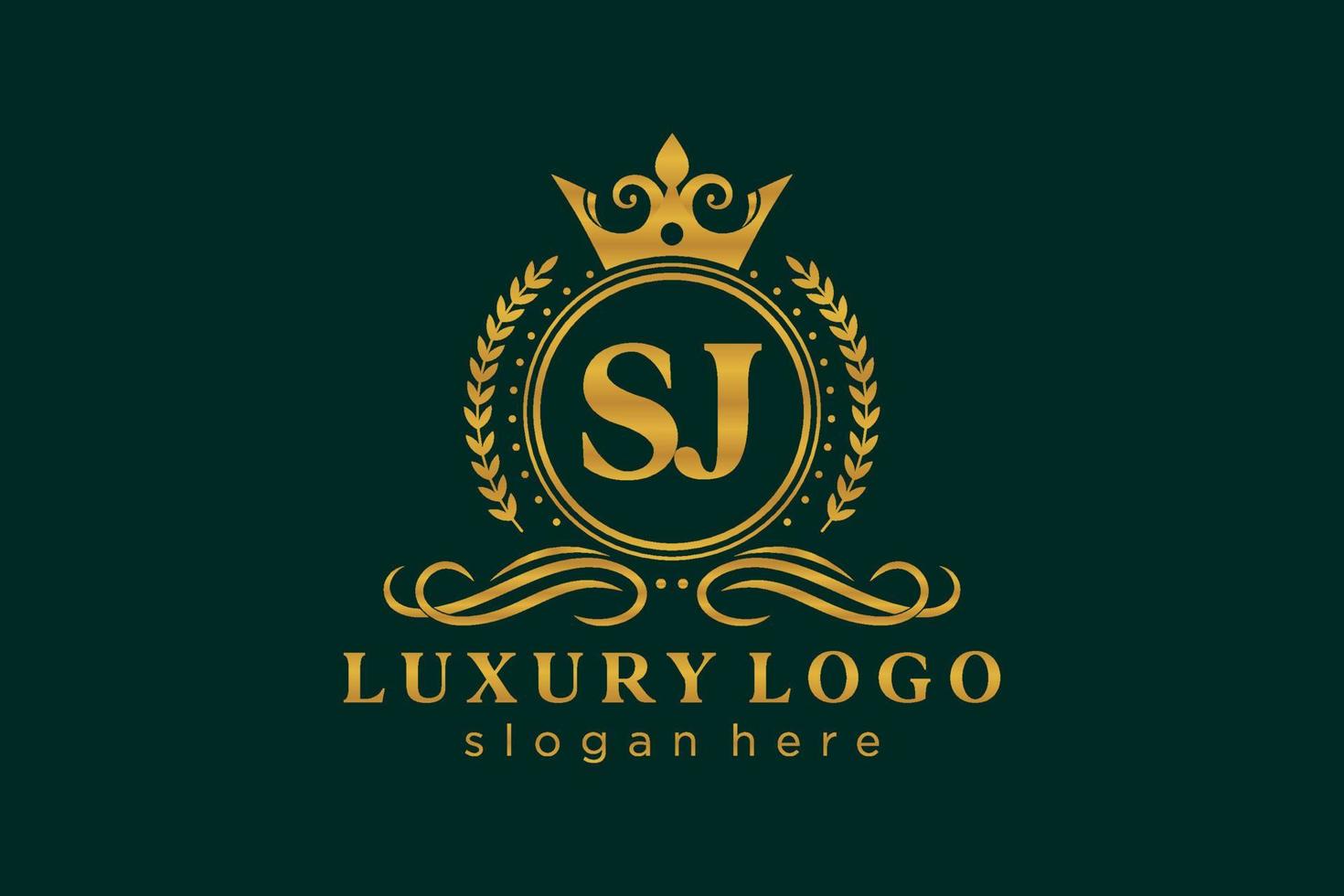 Initial SJ Letter Royal Luxury Logo template in vector art for Restaurant, Royalty, Boutique, Cafe, Hotel, Heraldic, Jewelry, Fashion and other vector illustration.